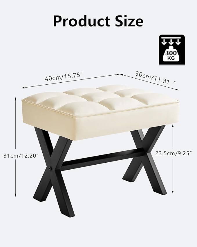 IBUYKE Small 12" H Footrest Stool, Square PU Foot Stool with Metal X-Leg, Multi-Use as Small Side Table, Step Stool for Living Room, Bedroom, Entryway, Office, White WBD012W