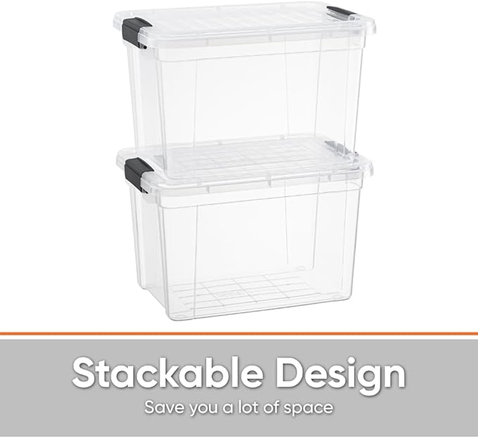 Superio Clear Storage Box with Lid, 2.5 Quart Plastic Container Bins for Organizing, Stackable Crates, BPA Free, Non Toxic, Odor Free, Organizers, 4 Pack