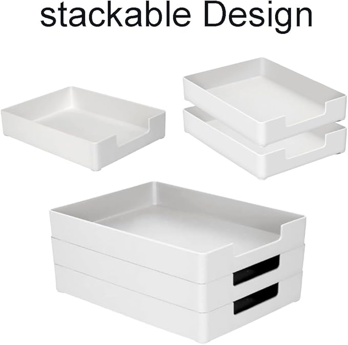 Desk Letter Tray, 2PCS A4 Size Plastic Stackable File Document Organizer, Office Desktop File Paper Holder, Book Storage Rack,Anti-Skid Stacking Support for Office Supplies (White)