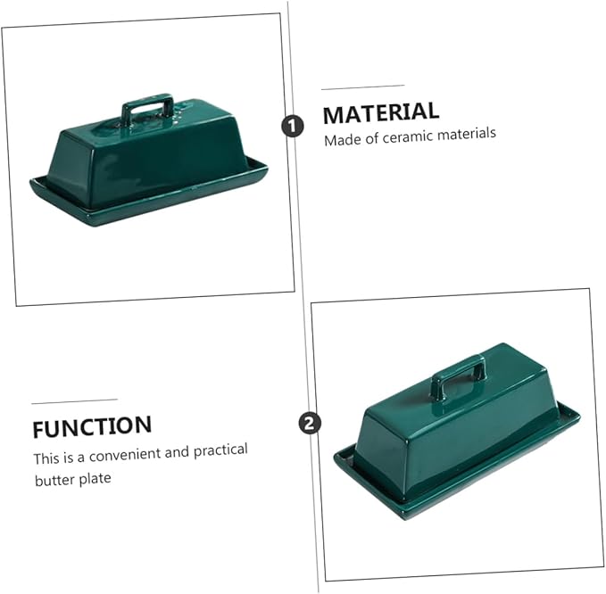 NUOBESTY Ceramic Butter Tray with Lid Multi-function Covered Butter Container for Kitchen Countertop Storage Airtight Green Glossy Suitable for Everyday Meals and Restaurant Use