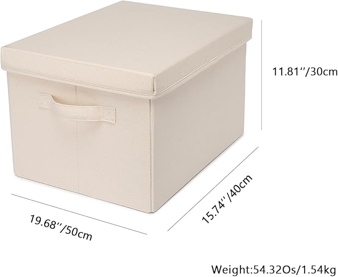 Foldable Storage Bins with Lids Cotton Canvas Rectangular Storage Box Ideal for Organization Lightweight and Durable (XL)