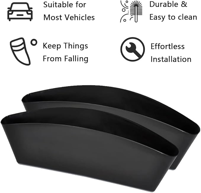 Riloer 2 Pcs Car Seat Pockets Plastic Car Console Side Organizer, Sturdy Leather Car Gap Filler, Pocket Black Drop Catcher Pocket Between Seat Console