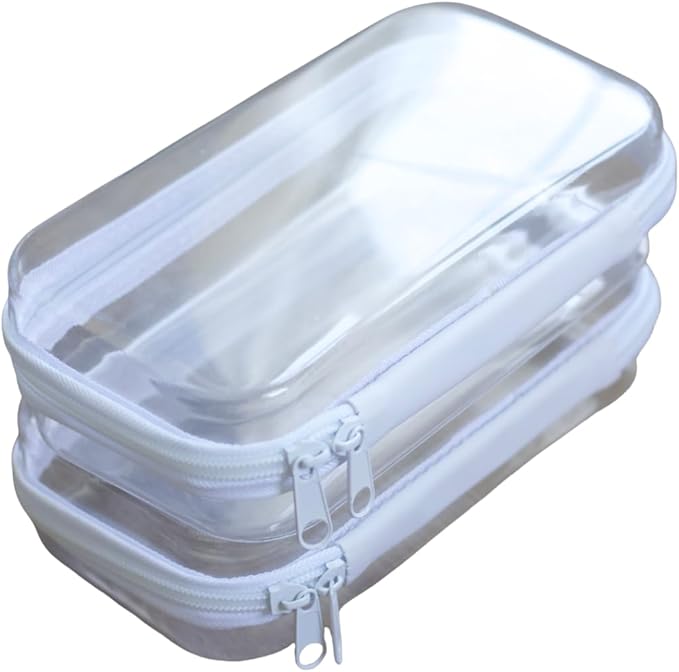 Maple & Lark Bliss Bins - Hard Sided Clear Zipper Case for Storage - Professional-Grade Plastic Clear Zipper Pencil Case, Toiletry Pouch, Travel Organizer, Cosmetic Bag, Toy Storage Bins (2 Pack, XS)