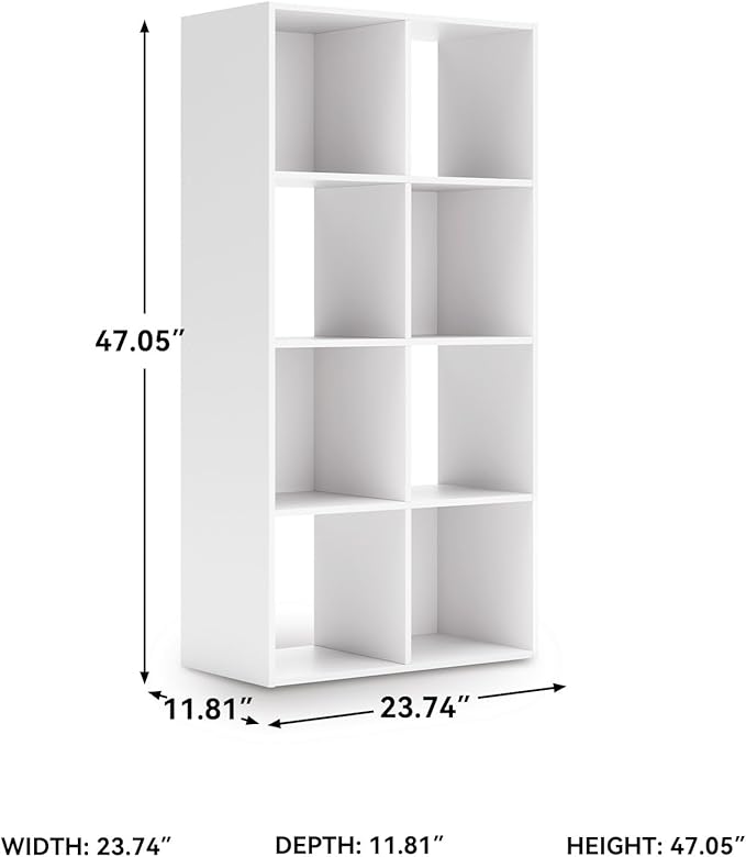 Signature Design by Ashley Onita Contemporary 8 Cube Organizer for Storage, Fits 10.5" by 10.5" by 11" H Storage Bins, Wood, 47.05" Tall, White Finish