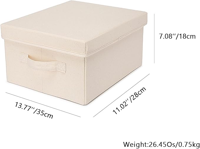 Foldable Storage Bins with Lids Cotton Canvas Rectangular Storage Box Ideal for Organization Lightweight and Durable (S)