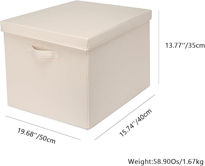 Foldable Storage Bins with Lids Cotton Canvas Rectangular Storage Box Ideal for Organization Lightweight and Durable (XXL)