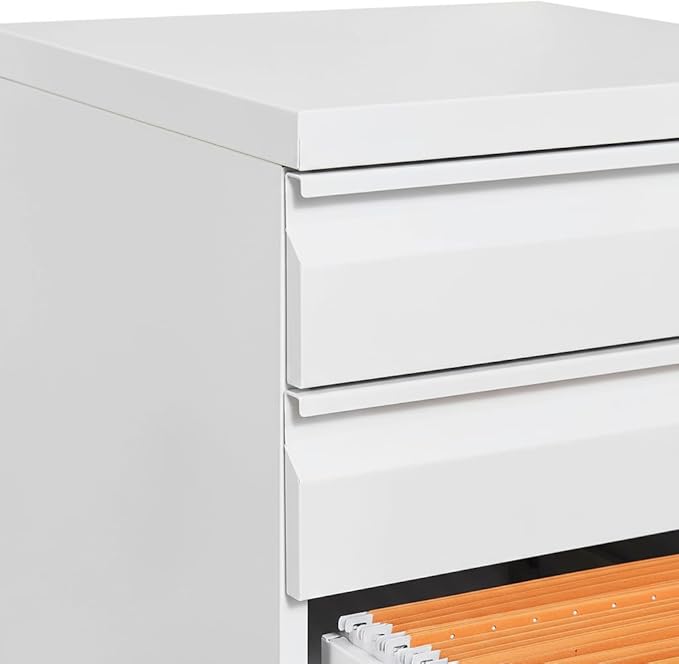 3-Drawer Metal Mobile File Cabinet with Lock, White Rolling Filing Cabinet for Letter/Legal/A4 Folders, Under-Desk Storage Organizer with Pencil Tray, 17.71" x 15.35" x 23.62" for Home & Office