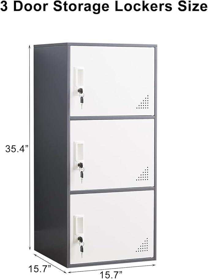 3 Door Metal Locker Steel Storage Cabinet, Office Storage Lockers for Employees, Vertical Metal Cabinets for Home,Office,School,Room Storage Organizer