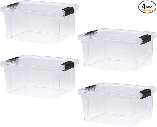 Superio Storage Bins with Lids- 4 Pack, 6.6 Qt Clear Boxes for Organizing, Stackable Plastic Containers- BPA Free, Non-Toxic, Odor Free, Organizer for Home, Office, Dorm