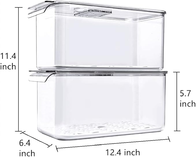 Large Lettuce Keeper Crisper, Vegetable Salad Storage Containers for Fridge, Refrigerator Food Storage Container, Berry Bins 5700 ml - Pack of 2