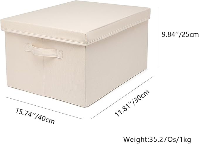 Foldable Storage Bins with Lids Cotton Canvas Rectangular Storage Box Ideal for Organization Lightweight and Durable (M)