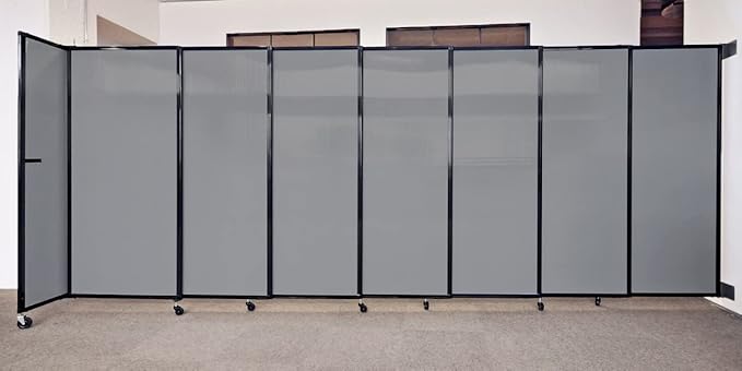 Wall-Mounted Sliding StraightWall Room Divider | Adjustable Widths | Locking Wheels | Room Separator | Up to 7'2" Wide x 6'10" Tall Navy Blue Fabric Panels