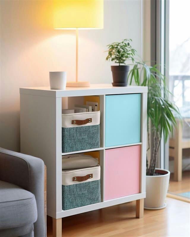 DECOMOMO Storage Baskets for Shelves - Fabric Storage Bins, Linen Closet Organizers and Storage (Green & White, Large - 3 Pack)