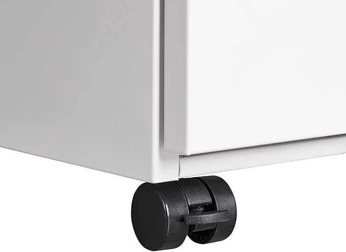 3-Drawer Lockable Mobile File Cabinet – Metal A4/Letter/Legal Size Storage for Home/Office, Pre-Assembled, Space-Saving Under-Desk Cabinet with Wheels (White)