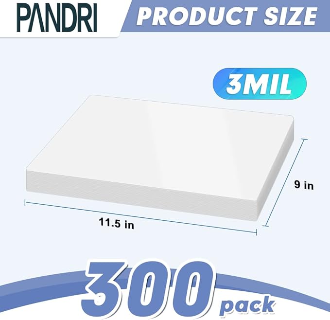 Laminating Sheets, PANDRI 300 Pack Thermal Laminator Pouches Holds 8.5 x 11 Inch, 3 Mil Clear Laminator Paper 9 x 11.5 Inch, Letter Size
