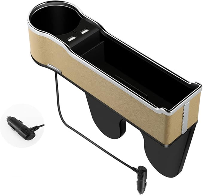 DEEYOTA a Gap Filler Organizer with Cup Holder, Car Seat Organizer Auto Console Side Storage Box Organizer for Car Front Seat (Beige)