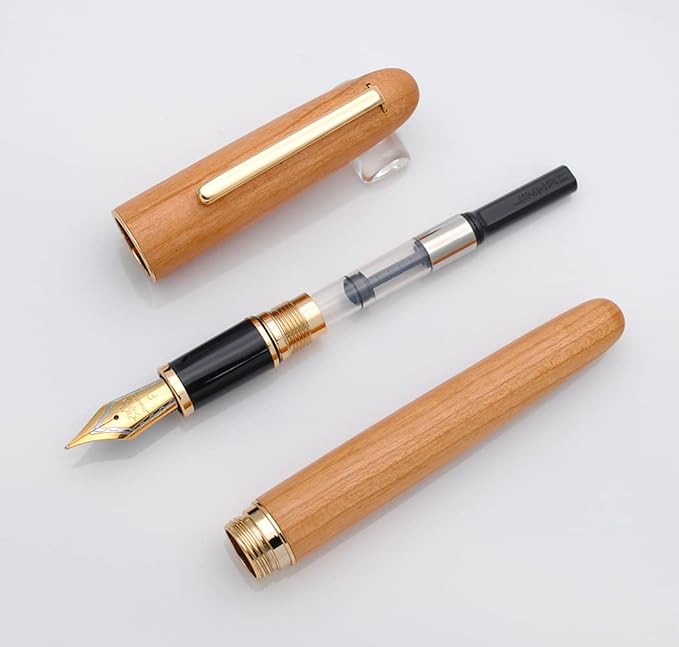 JINHAO 9036 Natural Wood Fountain Pen Handmade Ink Pen (Fine Nib 0.5mm, Cherry Wood)