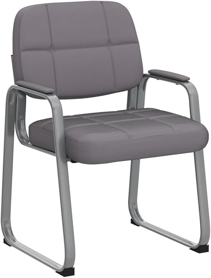 CLATINA Waiting Room Guest Chair with Bonded Leather Padded Arm Rest for Office Reception and Conference Desk Black with Sled Base Grey 4 Pack