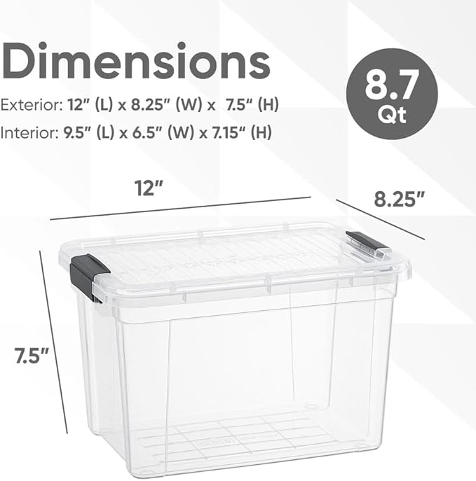 Superio X-Deep Clear Storage Container with Lid and Handles, Stackable Organizer Bin for Home, Garage, and Dorm- Store Cloths, Boots, Toys, and Accessories, (8.7 Qt.)