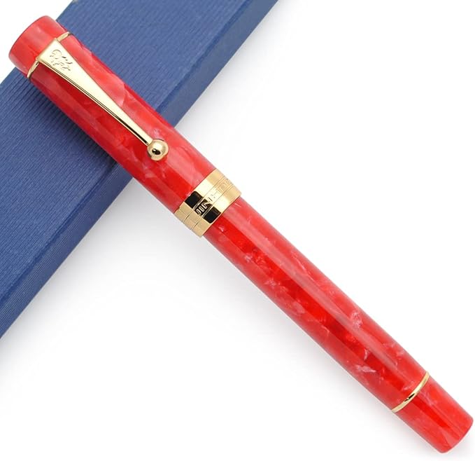 JINHAO 100 Fountain Pen with Ink Converter (Medium Nib 0.7mm, Cherry Red)