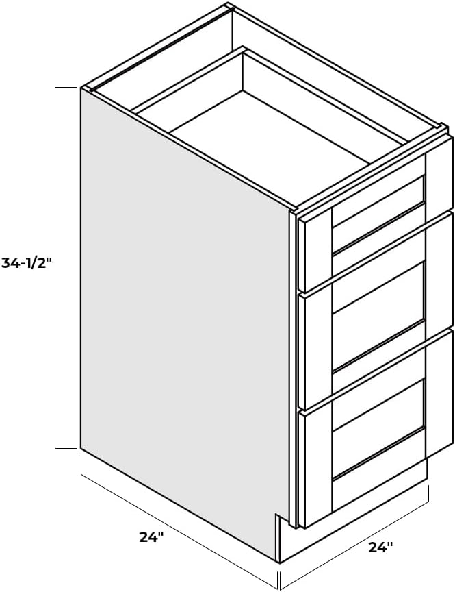 Shaker Style Pebble Grey RTA Base Drawer Cabinet by Solid Wood for Kitchen, Bathroom, Bedroom or Office with 3 Drawers and Soft Close(24" W x 24" D x 34-1/2" H)