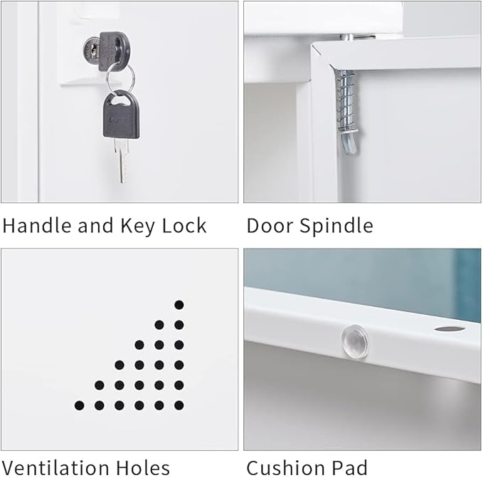 3 Door Metal Locker Steel Storage Cabinet, Office Storage Lockers for Employees, Vertical Metal Cabinets for Home,Office,School,Room Storage Organizer (White)