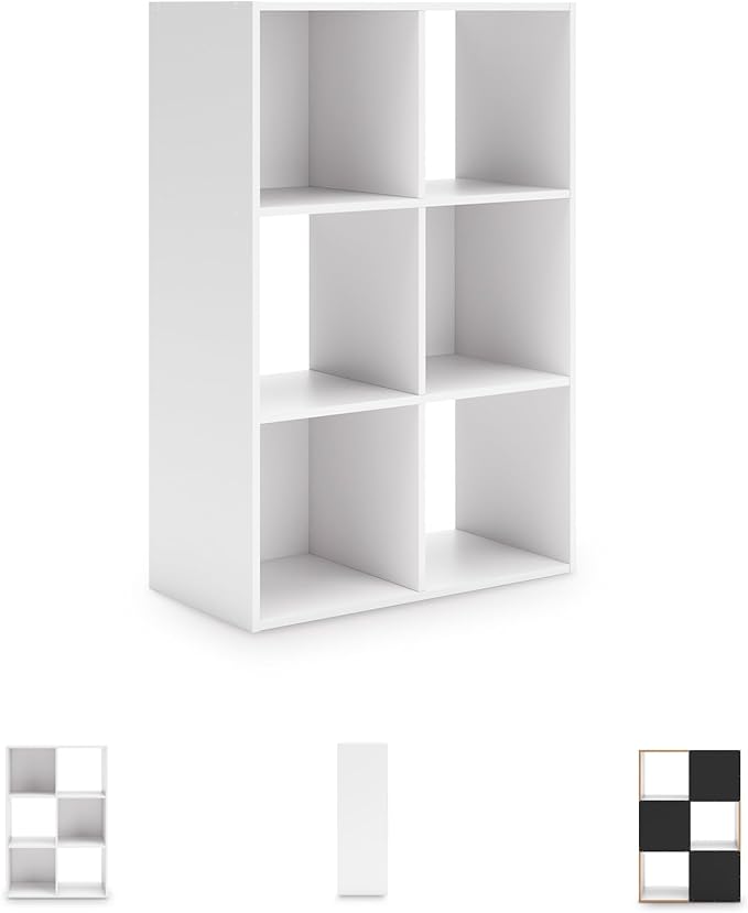 Signature Design by Ashley Onita Modern 3-Tier Floor Standing 6 Cube Organizer for Living Room, Wood, Works with 10.5 W x 10.5 D x 11 H Storage Bin (Sold Separately), White
