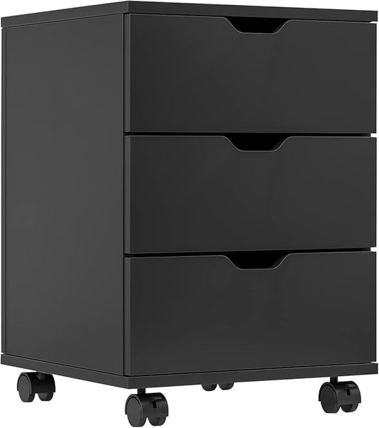 Farini Mobile File Cabinet for Home Office, 3 Drawer Chest Wood, Drawers Unit for Under Desk, Storage Drawers Cabinet Black
