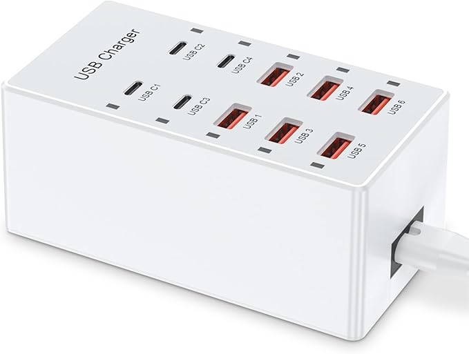 USB C Charging Station Cell Phone Wall Charger 10Ports USBC Fast Charging Power Hub Cube 4 USB C 6 USB A Charger Block Power Strip Dock Adapter for iPhone 15/14/13 iPad Android Smart Phones