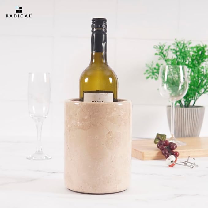 Radicaln Marble Wine Chiller Verona 6.5" Inches Handmade Insulated Cooler For Champagne - Wine Bottle Holder & Beverage Cooler For Bar Accessories