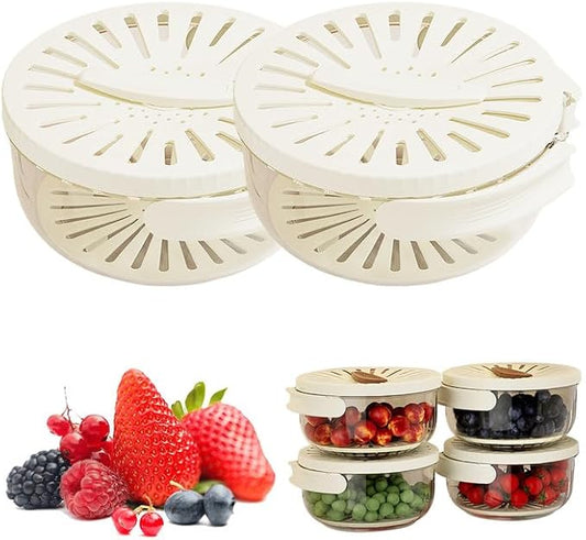 Multi-Functional Fruit and Vegetable Washing Bowl, Fruit Strainer Container with Lid, 2 In 1 Sealed Drainer Basket, Drainer and Freshness Basket, Kitchen Tool with Foldable Handle (White 2pcs)