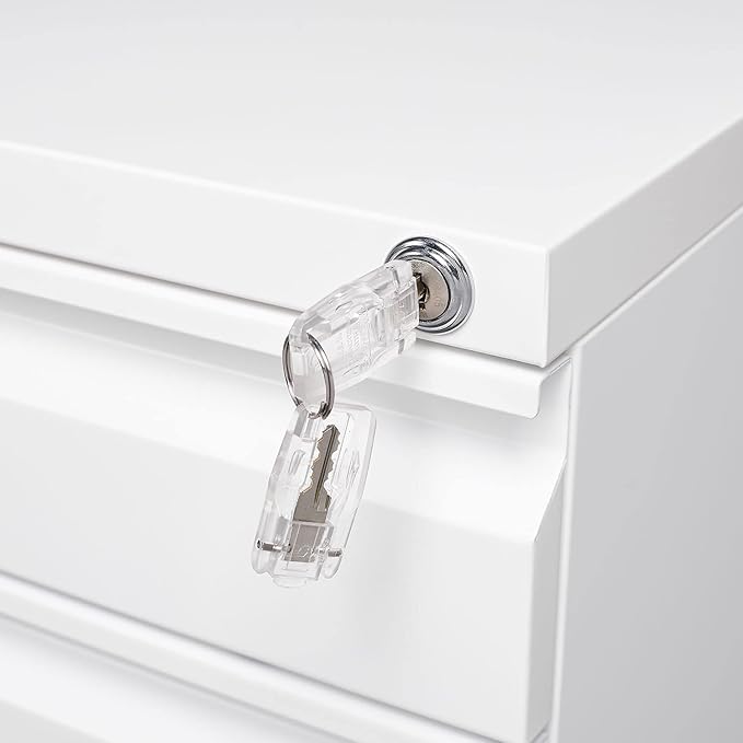 3-Drawer Lockable Mobile File Cabinet – Metal A4/Letter/Legal Size Storage for Home/Office, Space-Saving Under-Desk Cabinet with Wheels[Installation Required] (White-B)