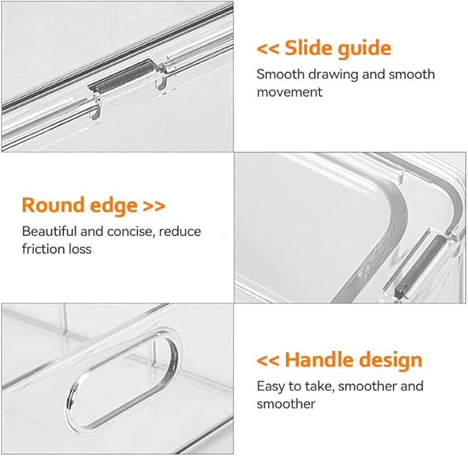 Abiudeng 2 Pack Stackable Refrigerator Organizer Bins with Pull-out Drawer, Drawable Clear Fridge Drawer Organizer with Handle, Plastic Kitchen Pantry Storage Containers