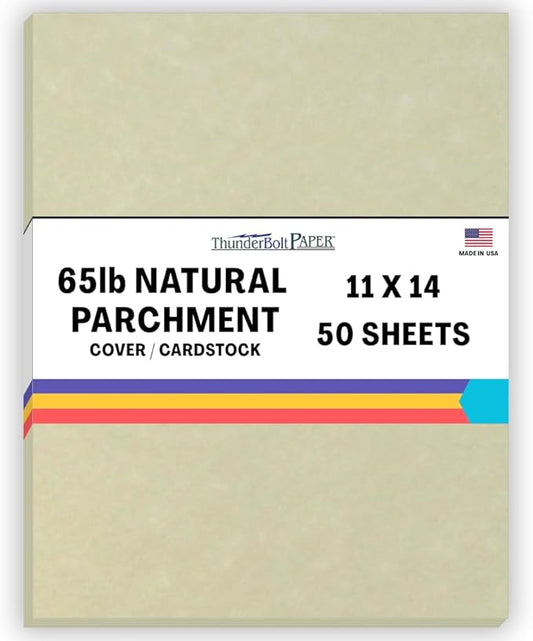 50 Natural Parchment 65lb Cover Paper Sheets 11 X 14 Inches Cardstock Weight Colored Sheets 11" X 14" (11X14 Inches) Scrapbook|Picture-Frame Size - Printable Old Parchment Semblance
