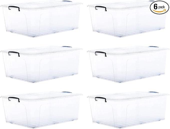 Superio Storage Bins with Lids- Clear Boxes for Organizing, Stackable Plastic Containers- BPA Free, Non-Toxic, Odor Free, Organizer for Home, Office, Dorm (6 Pack, 32 Qt (Wheeled))