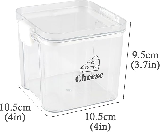 2 Pack Cheese Container for Refrigerator Airtight Creamer Container with and Lid Cream Cheese Sliced Cheese Box Cheese Saver for Fridge Keeper Cream Block Shredded Cheese Storage Box Clear