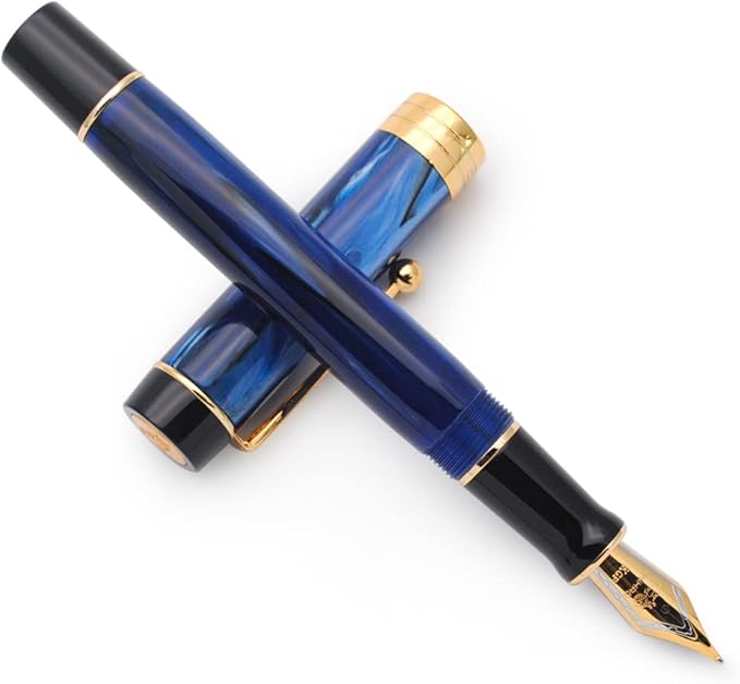 JINHAO 100 Fountain Pen with Ink Converter (Medium Nib 0.7mm, Galaxy Blue-A)