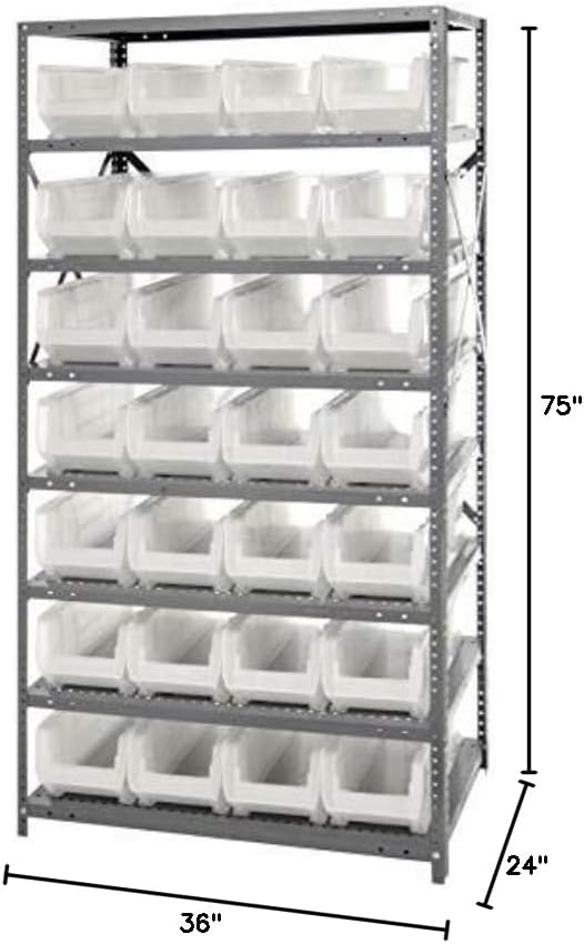 QUANTUM STORAGE SYSTEMS 2475-950CL Solid Heavy Duty 8 Shelves 28 HULK Clear Bins 75" H x 36" W x 24" D
