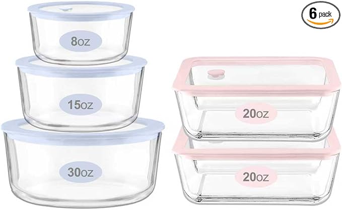 Urban Green Glass Food Container Set with Glass Lid, 5 Pack, Meal Prep Containers with Silicone Framed Airtight Lid, Leakproof, 100% Plastic Free