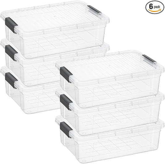 Superio Storage Bins with Lids, Clear Plastic Containers for Organizing, Stackable Totes, BPA Free, Odor Free, Organizer Boxes for Home, and Dorm (6 Pack, 22.75 Qt)