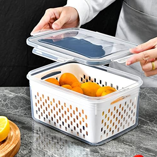 Produce Saver Box, Storage Containers, Transparent Fruit Vegetable Storage Container, Drain Storage Basket Box, Multifunctional Draining Crisper for Veggie Berry Salad Lettuce (3300ML)