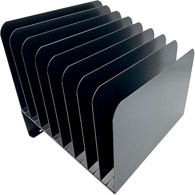 Huron Desktop File Binder Organizer Storage, Inclined Slant 8 Slot, Black Commercial Grade Steel