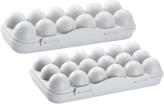 Angoily 2pcs Egg Organizer Container for Refrigerator with Lid Stackable Plastic Egg Holder Tray Large Capacity Slots Storage Box for Kitchen Fridge Space Saving