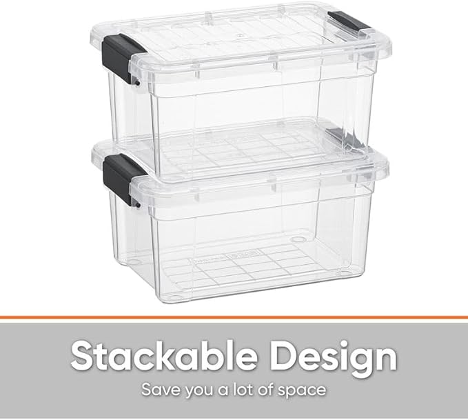 Superio Clear Storage Boxes with Lids, 3.5 Quart Plastic Container Bins for Organizing, Stackable Crates, BPA Free, Non Toxic, Odor Free, Organizers for Home, Office and Dorm, 6 Pack