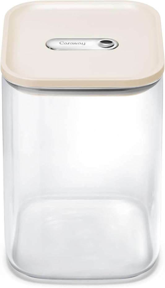 Caraway 4qt Glass Airtight Food Storage Container with Lid – Non-Toxic, BPA-Free Kitchen Storage Container – Stackable, Space-Saving Airtight Container for Dry Goods and More - Cream
