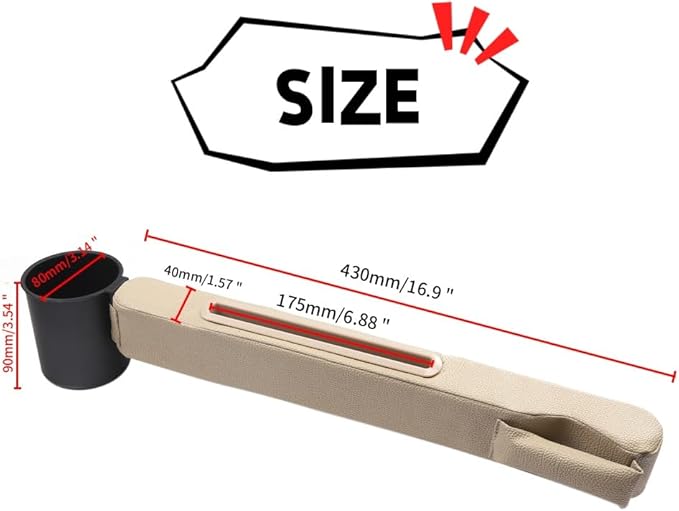 3in1 Car Seat Gap Storage - Prevent Small Items from Falling, with Pocket Organizer and Removable Cupholder (Black)