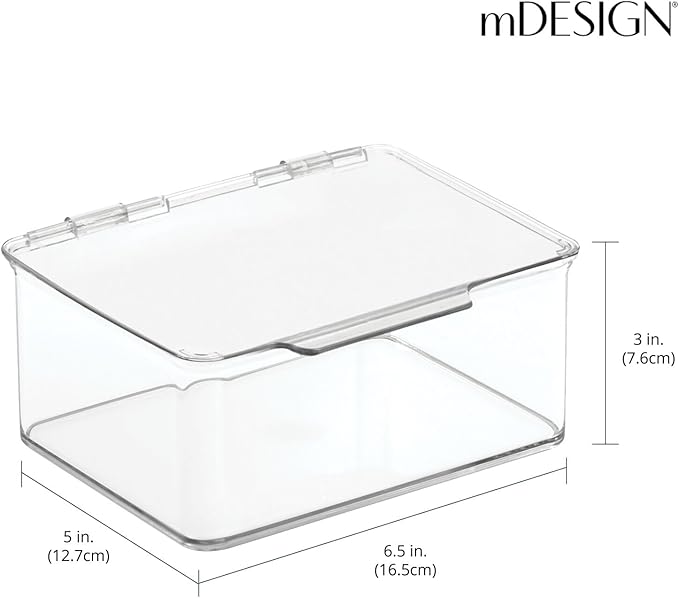 mDesign Plastic Playroom/Gaming Storage Organizer Box Containers, Hinged Lid for Shelves or Cubby, Holds Small Toys, Building Blocks, Puzzles, Markers, Lumiere Collection, Clear