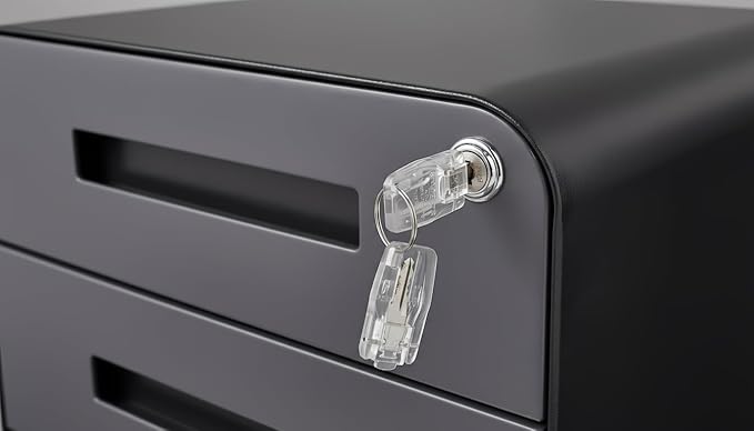 Modern 3-Drawer Mobile File Cabinet, Dark Grey Metal Filing Cabinet with Lock, Under-Desk Rolling File Storage with 5 Wheels, Legal/Letter/A4 Hanging File Compatible, 15.75" W x 18.11" D x 22.83" H