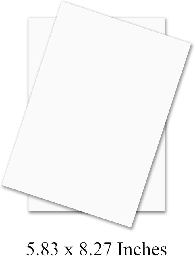 A5 Premium White Cardstock | For Copy, Printing, Writing | 5.83" x 8.27" inches (148 x 210 mm - Half of A4) | Full ream of 100 Sheets | 80lb
