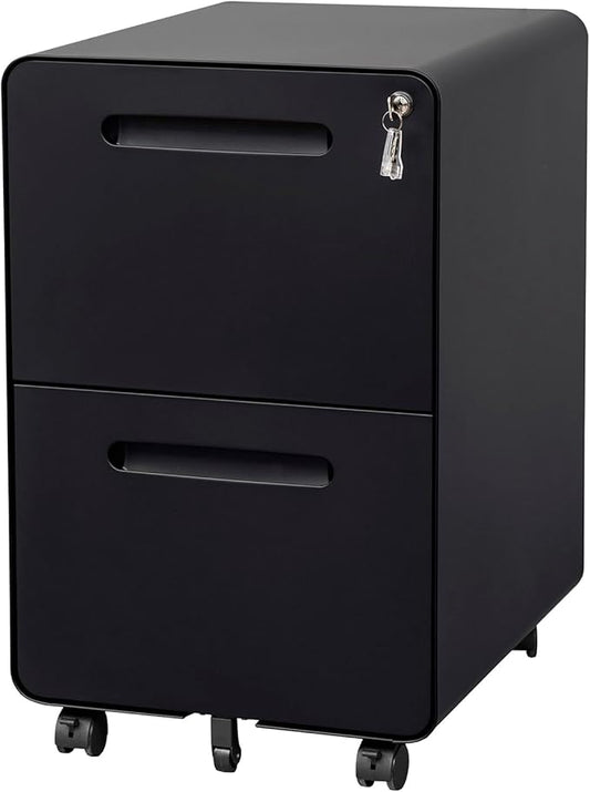 2 Drawer File Cabinet with Lock and 4 Keys, Mobile Metal Filing Cabinet, File Cabinets for Home Office, Under Desk, Pre-Assembly, File Drawer, Letter/Legal/A4 Hanging File Folders